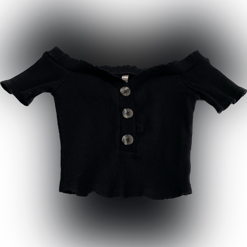 Mezzanine Ribbed Off Shoulder Crop Top